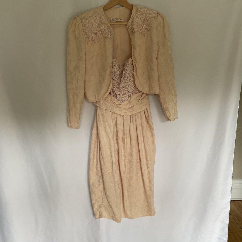 Rina Di Montella silk vtg sz 6 pastel‎ cream prom dress padded shoulder jacket